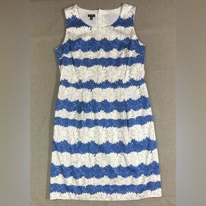 Talbots Blue and White Floral Lace Stripe Sheath Dress
